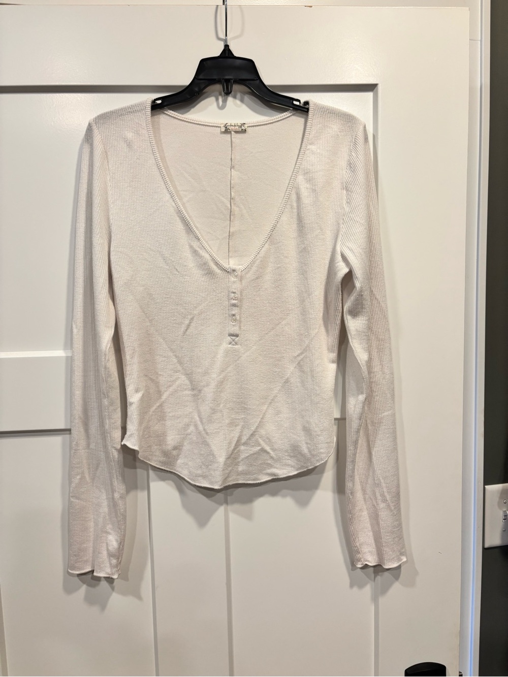 Free People  Ribbed Textured Seem Casual Basics Long Sleeve Top Size Medium